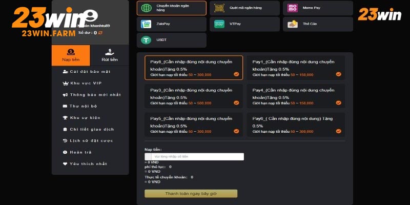 Cảm giác thăng hoa khi nạp tiền vào 23Win
